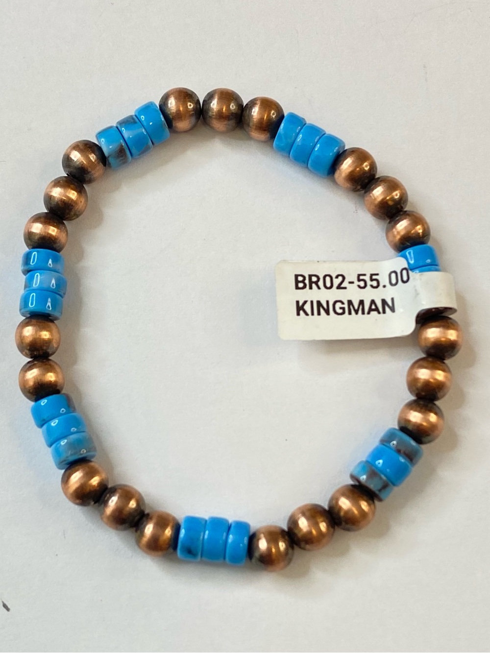 Kingman Turquoise Copper Pearl Bead Stretch Bracelet Southwest Beach